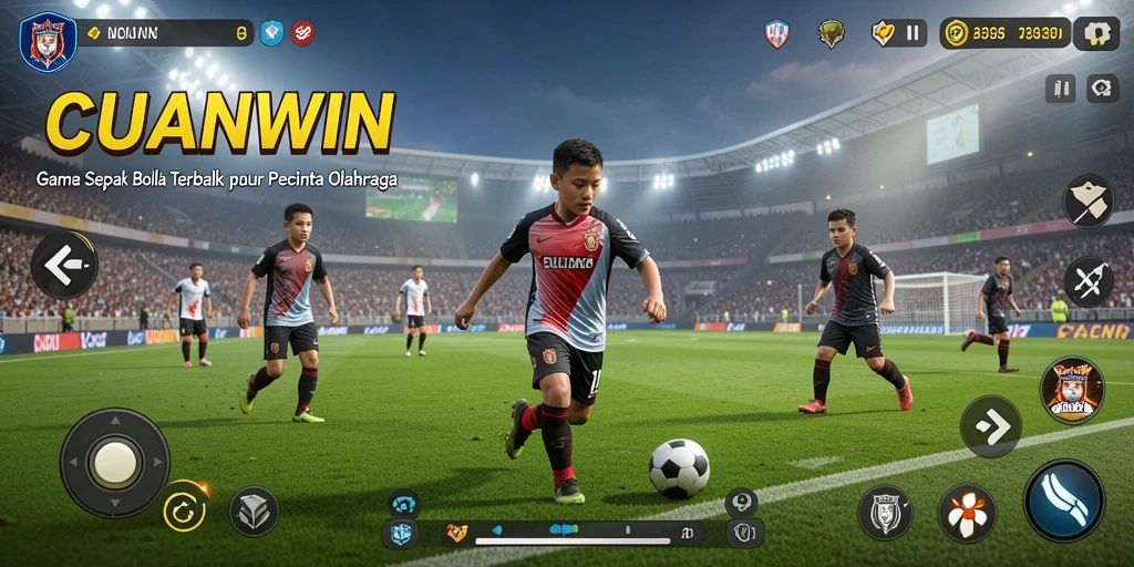 Screenshot gameplay CUANWIN yang menampilkan aksi sepak bola seru.