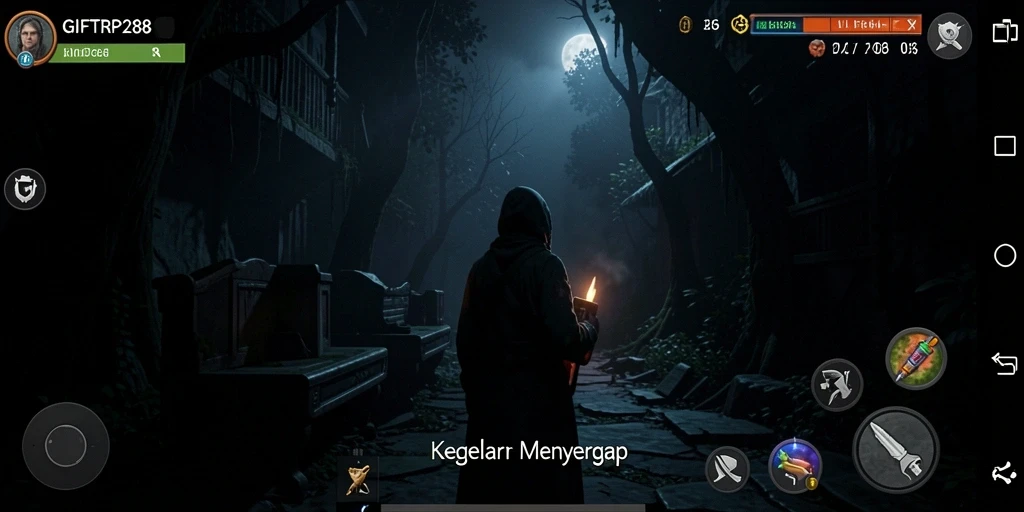 Screenshot menampilkan ketegangan gameplay dalam kegelapan.