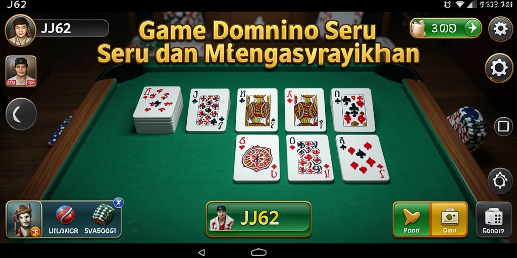 Tampilan screenshot gameplay <strong>JJ62</strong> menampilkan keseruan bermain Domino secara online.