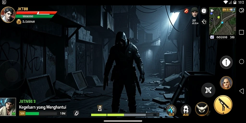 Screenshot gameplay JKT88 menampilkan suasana Horror yang mencekam.