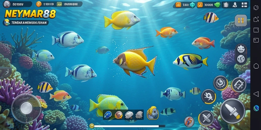 Tampilan gameplay seru dari NEYMAR88 dengan ikan beraneka ragam.